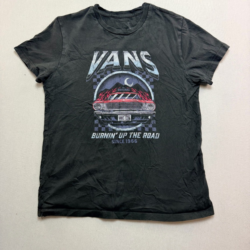 Vans T-Shirt Mens Small Black Excellent Burnin Up The Road Muscle Car Graphic